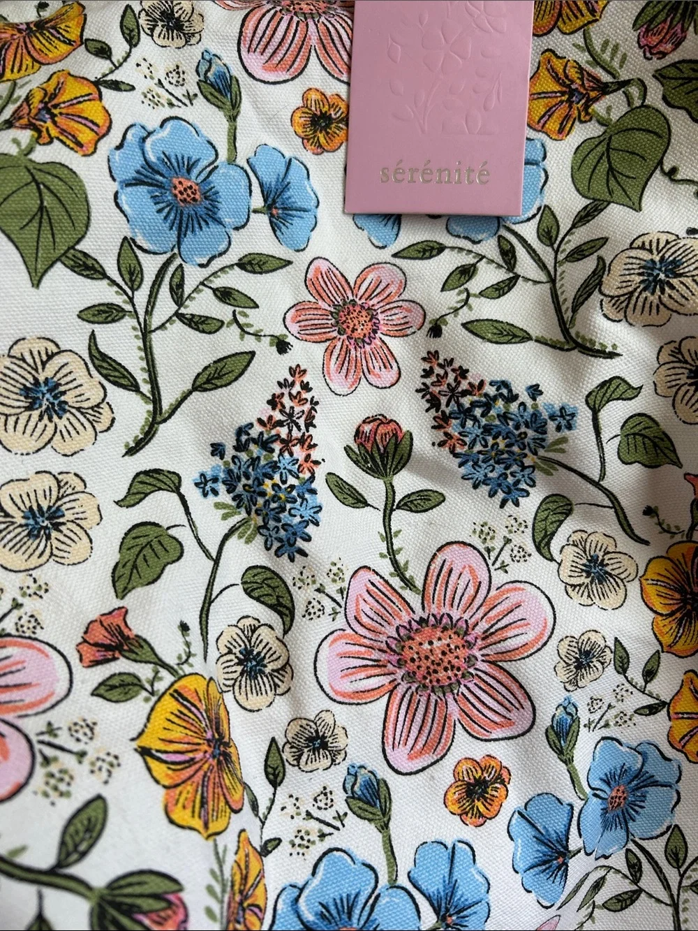 Women’s Floral Canvas Tote Bag with Green Handles